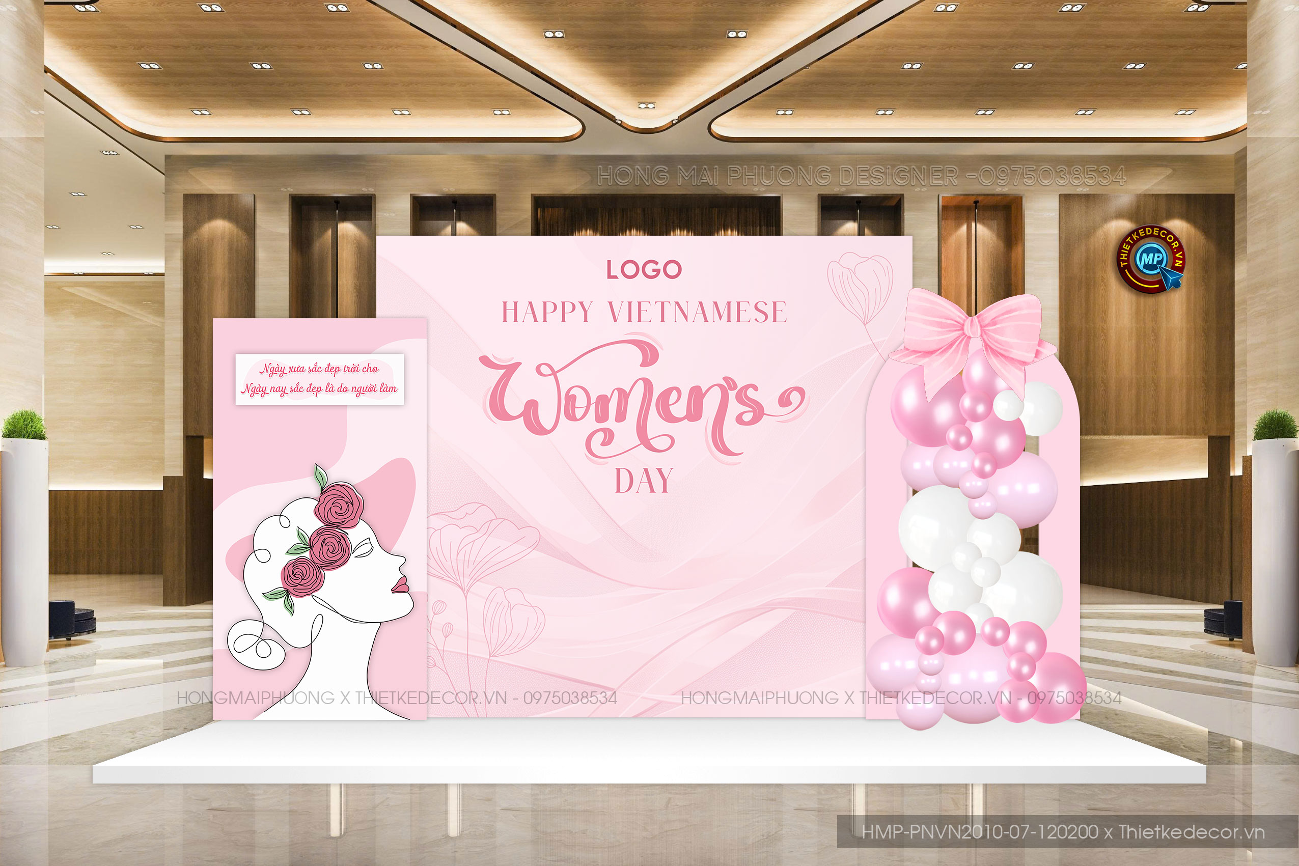 Backdrop Phụ Nữ VN 20-10 tone hồng điệu đà